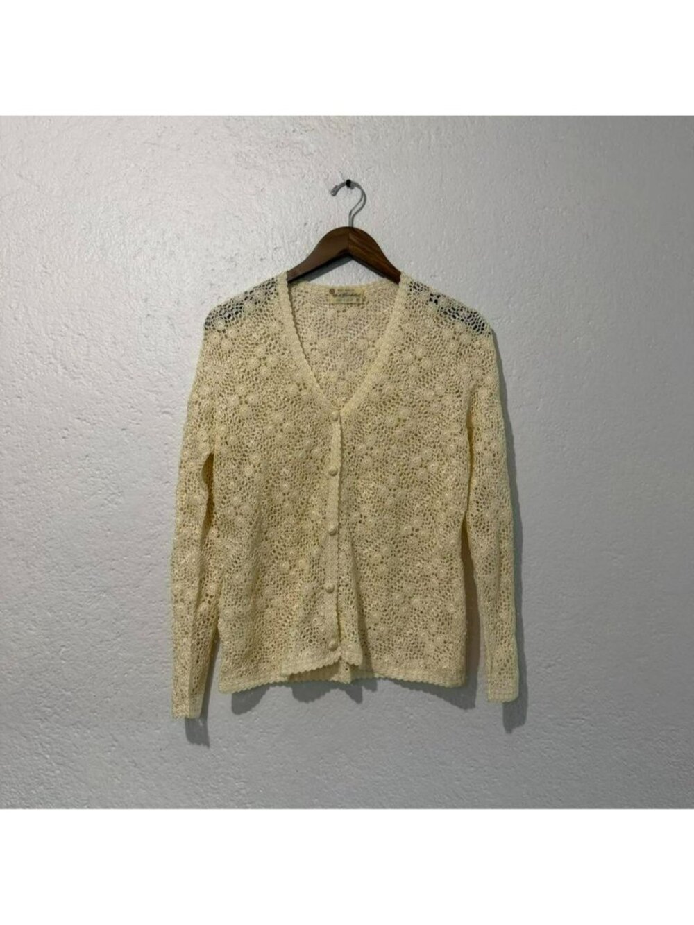 Vintage handmade Cream crochet button front  cardigan